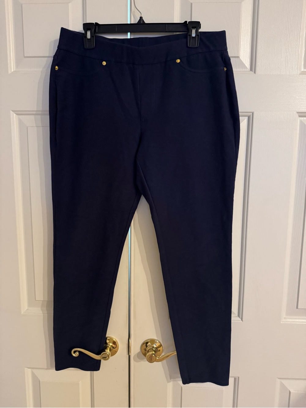 MICHAEL Michael Kors Navy Skinny Pants with Gold Accents